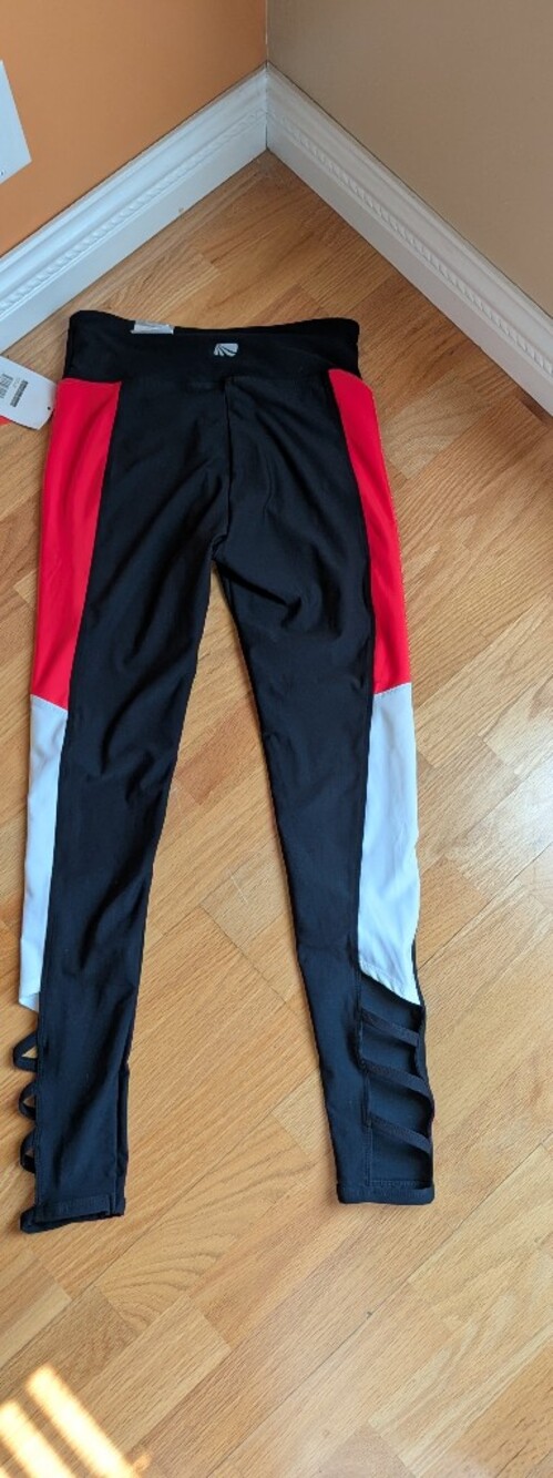 NEW marika Girls' Black Leggings with Red & White Panels Size M